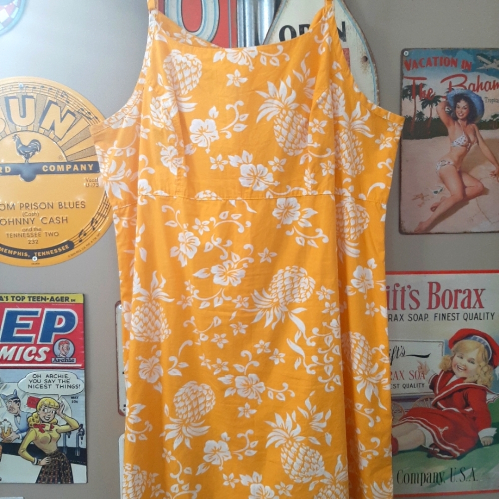 πVintage yellow pineapple print made in Hawaii dress XLππ